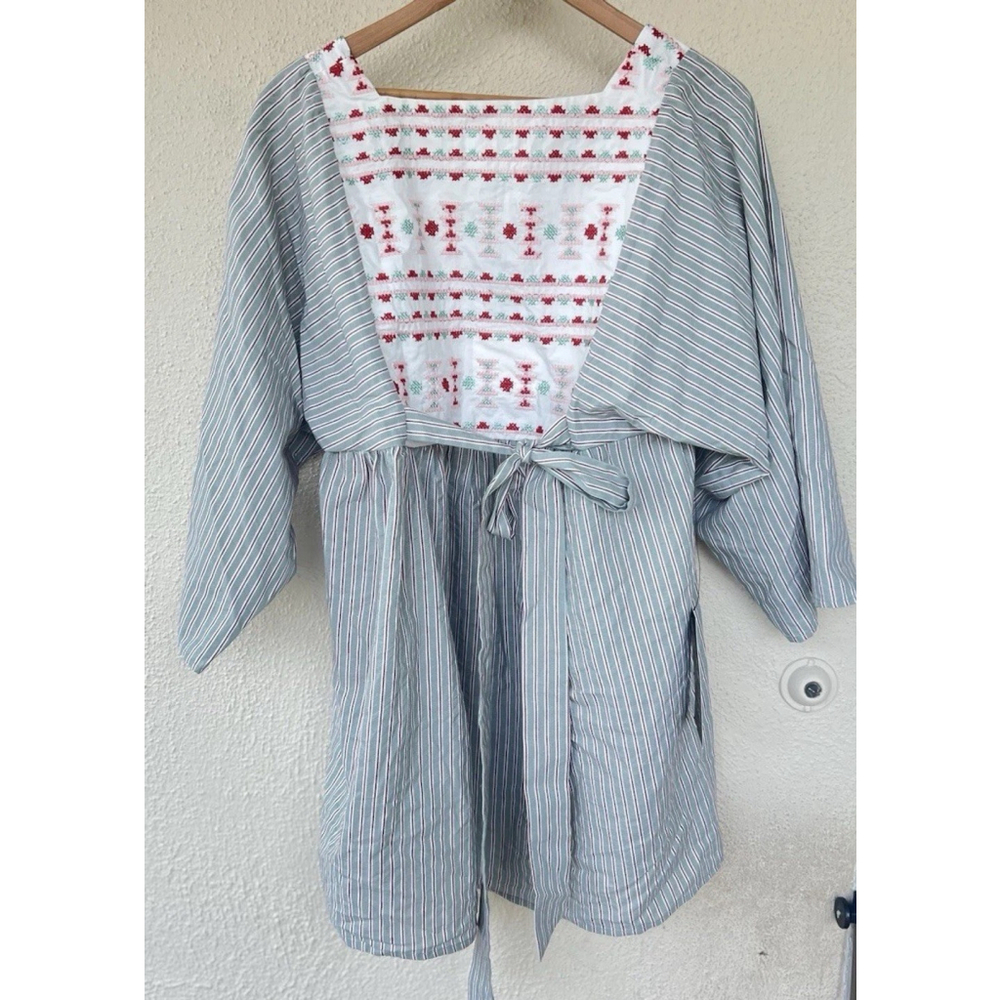 POMANDER PLACE Sage Stripe Embroidered Sadona Mini Dress Medium Cottage Prairie - Picture 7 of 11